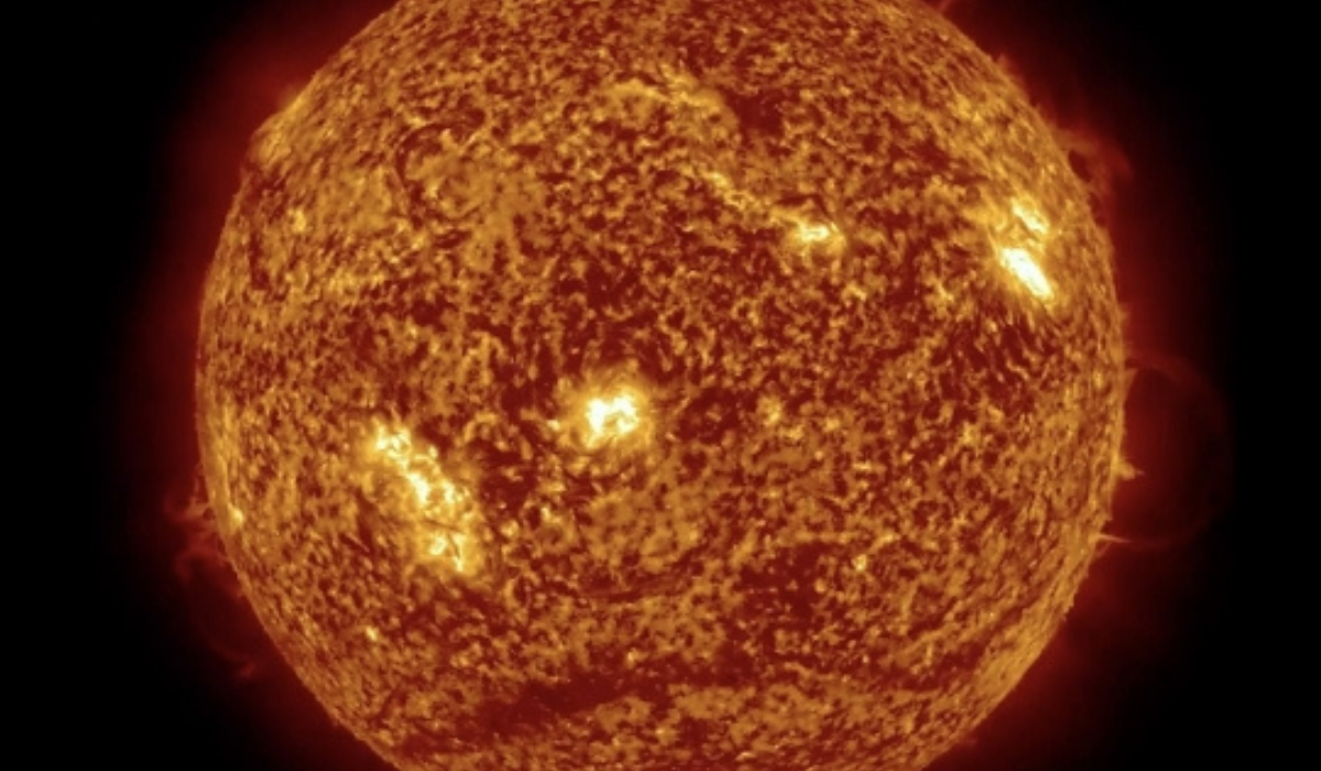 The sun is shown in closeup.