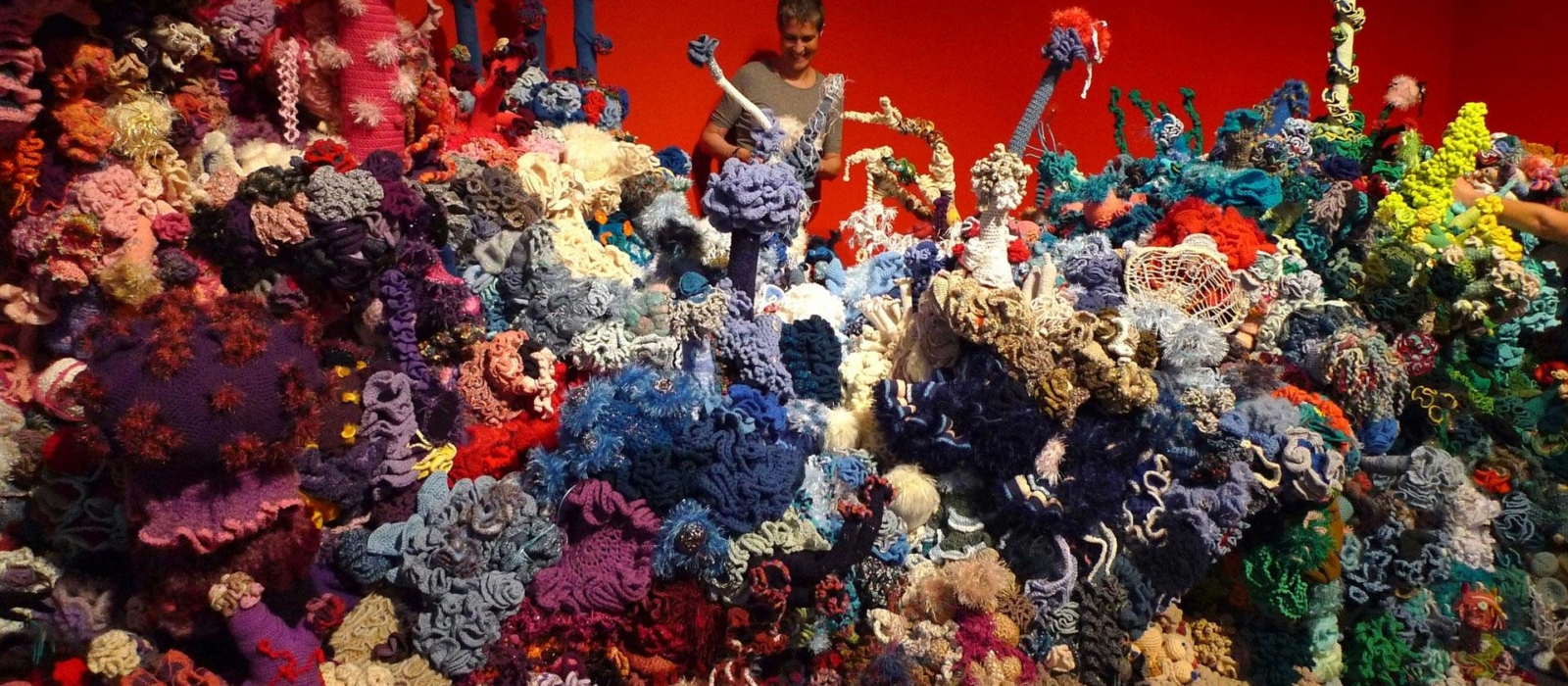 A coral reef created from crochet art.