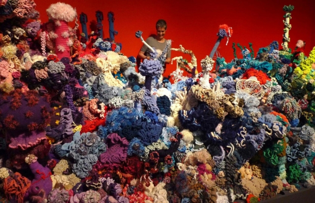 A coral reef created from crochet art.