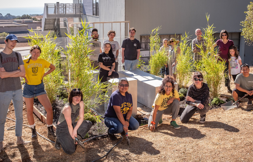 Students pose in front of the UCSC Solitary Garden