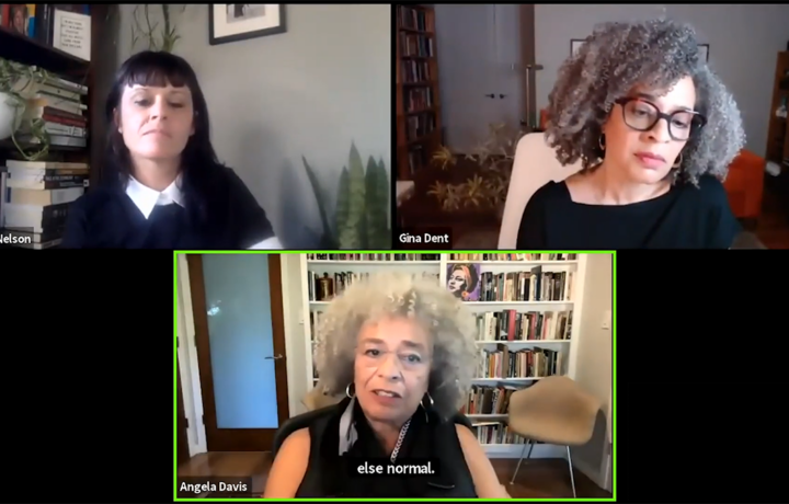Angela Y. Davis, Rachel Nelson, and Gina Dent, during a Zoom Call.