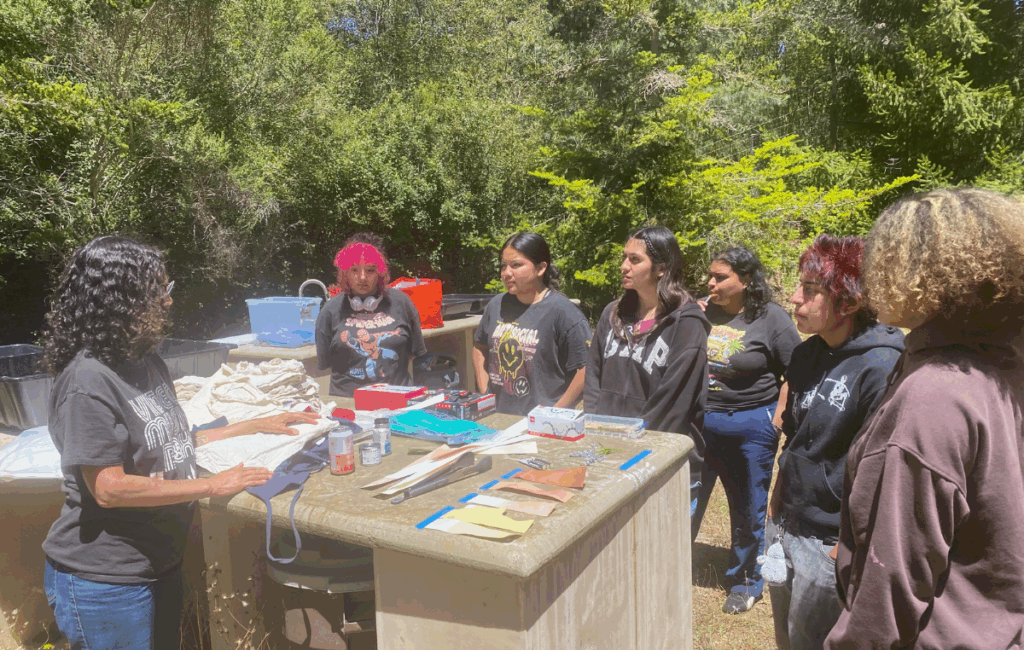 Art for All students attending art workshop with artist Christine Howard at UCSC's arboretum